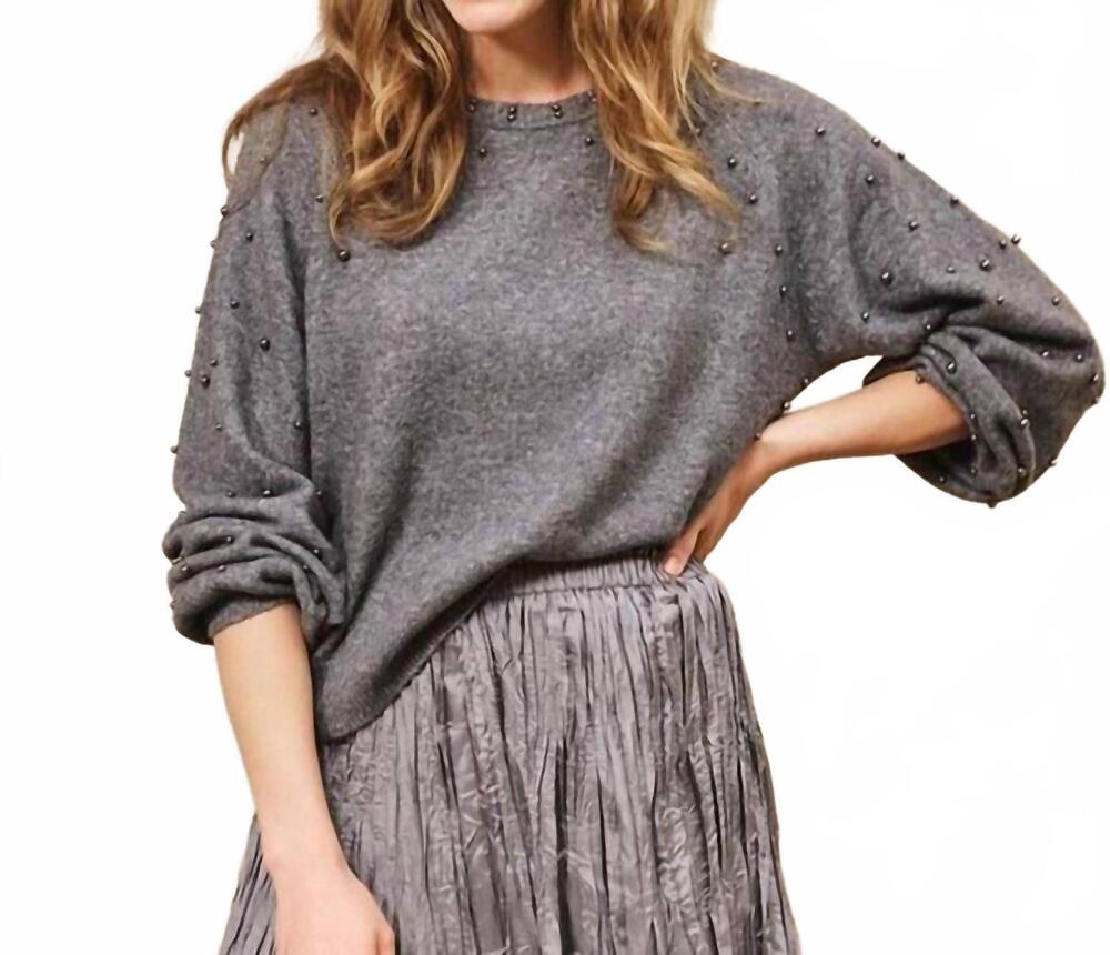 NEW ESQUALO suzette ragland sleeve pearls sweater in dark grey melange